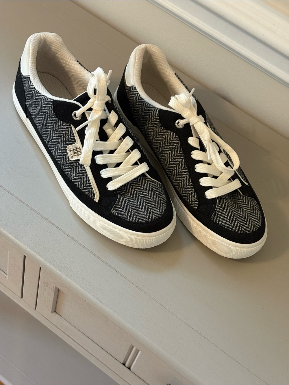 Tommy Hilfiger Black & White Herringbone Low-Top Sneakers